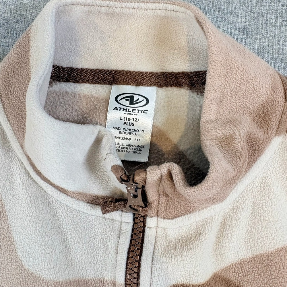 Athletic Works Fleece Pullover Kids Large 10-12 Plus Brown Wavy Quarter Zip
